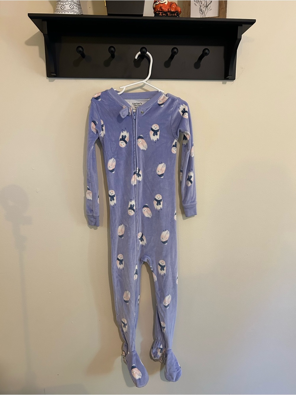 Purple Owl Print Kids One-Piece Footed Pajamas
